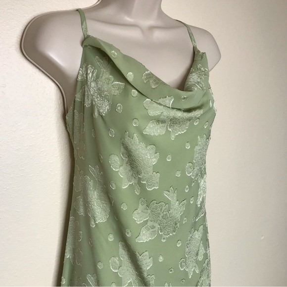 Nwt Rosedress Floral Cowl Neck High Slit Slip Dress Midi Sage Green Womens Large — image 5 of 8